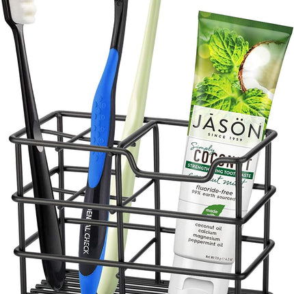 304 Stainless Steel Bathroom Toothbrush Holder Toothpaste Holder Stand Bathroom Accessories Organizer (Black, Small)