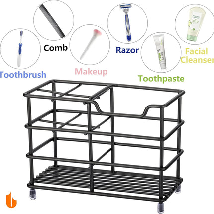 304 Stainless Steel Bathroom Toothbrush Holder Toothpaste Holder Stand Bathroom Accessories Organizer (Black, Small)