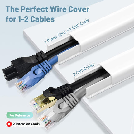 Wire Covers for 2 Cords, Wire Hider On Wall Mounted, White Cord Cover Kit, Cable Cover Paintable, Cable Concealer for Extension Cord, Ethernet Cable, Speaker Wires Hider, W0.7in H0.4in