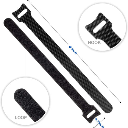 80PCS Reusable Cable Ties, Black Adjustable 6-Inch Cord Organizer Ties, Multi-Purpose Hook Loop Cable Management Wire Ties for Organizing Home, Office, Data Centers