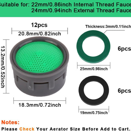 Faucet Aerator, Flow Restrictor Insert, Sink Aerator Replacement Parts for Bathroom or Kitchen Sink Faucet Filter, Fit for Internal and External Thread Faucet Aerators, with Washer (12pcs)