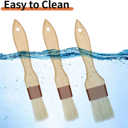 3 Pcs Pastry Brush, Natural Bristle Basting Brush, Cooking Brush, Food Brush, Butter Brush, Baster Brush, BBQ Brushes for Sauce, Kitchen Baking Brushes for Oil, Grilling, Marinade