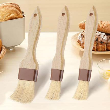 3 Pcs Pastry Brush, Natural Bristle Basting Brush, Cooking Brush, Food Brush, Butter Brush, Baster Brush, BBQ Brushes for Sauce, Kitchen Baking Brushes for Oil, Grilling, Marinade