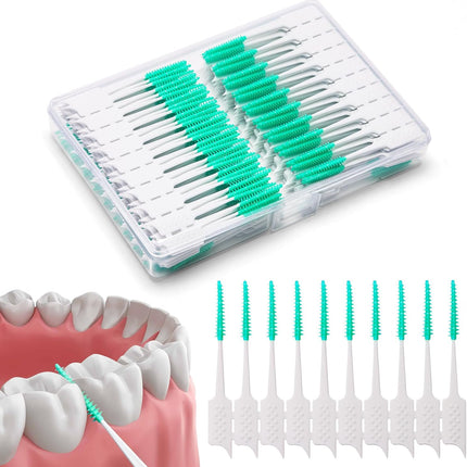 300 Pieces Interdental Brushes,Braces Brush with Silicone Head,Dental Tooth Flossing Toothpick Cleaners Tooth Tool, Green