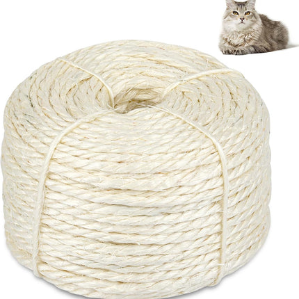 164 Feet Sisal Rope for Cat Scratching Post, 1/6 Inch Natural Cat Tree Rope, DIY Hemp Twine Rope for Repairing, Recovering Scratch Post Cats Tree Tower Replacement (White)