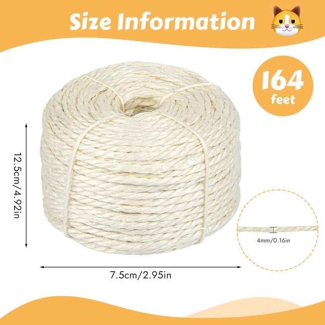 164 Feet Sisal Rope for Cat Scratching Post 1/6 Inch Natural Cat Tree Rope DIY Hemp – product detail