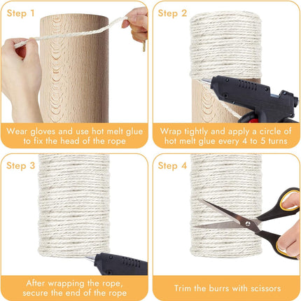 164 Feet Sisal Rope for Cat Scratching Post, 1/6 Inch Natural Cat Tree Rope, DIY Hemp Twine Rope for Repairing, Recovering Scratch Post Cats Tree Tower Replacement (White)