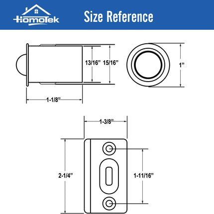 4 Pack Drive in Ball Catch with Strike Plate for Closet Doors, Black, 13/16 Inch x 1-1/8 Inchs,Die-cast, Adjustable Tension Ball