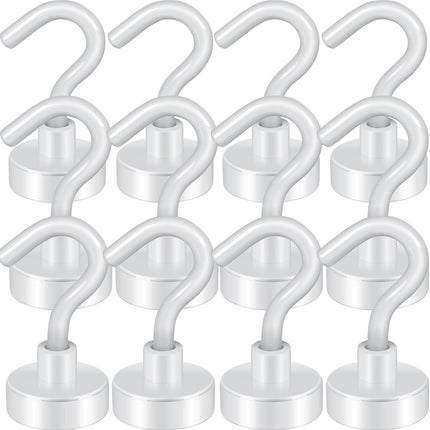 Magnetic Hooks, Cruise Ship Essentials, 30lb+ Heavy Duty Magnetic Hooks for Cruise Cabins, Refrigerator, Grill, Hanging, and Travel | Extra Strong Must-Haves Magnet Hook(White,Pack of 12)