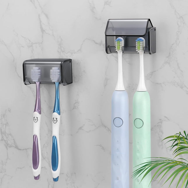 2 PCS Toothbrush Holders Wall Mounted with Cover Electric Tooth Brushing Holder for Bathroom 2