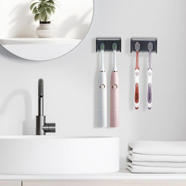 2 PCS Toothbrush Holders Wall Mounted with Cover Electric Tooth Brushing Holder for Bathroom 2 – product detail