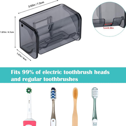 2 PCS Toothbrush Holders Wall Mounted with Cover, Electric Tooth Brushing Holder for Bathroom, 2 Slots Self Adhesive Toothbrush Organizer for Family, Kids (2, Transparent Black)