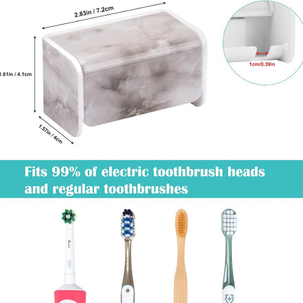 2 PCS Toothbrush Holders Wall Mounted with Cover, Electric Tooth Brushing Holder for Bathroom, 2 Slots Self Adhesive Toothbrush Organizer, Toothbrush Stand for Family, Kids (2, White Marble)