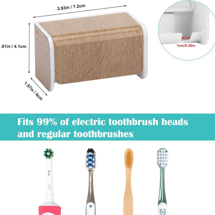 2 PCS Toothbrush Holders Wall Mounted with Cover, Electric Tooth Brushing Holder for Bathroom, 2 Slots Self Adhesive Toothbrush Organizer, Toothbrush Stand for Family, Kids (2, Wood Grain)