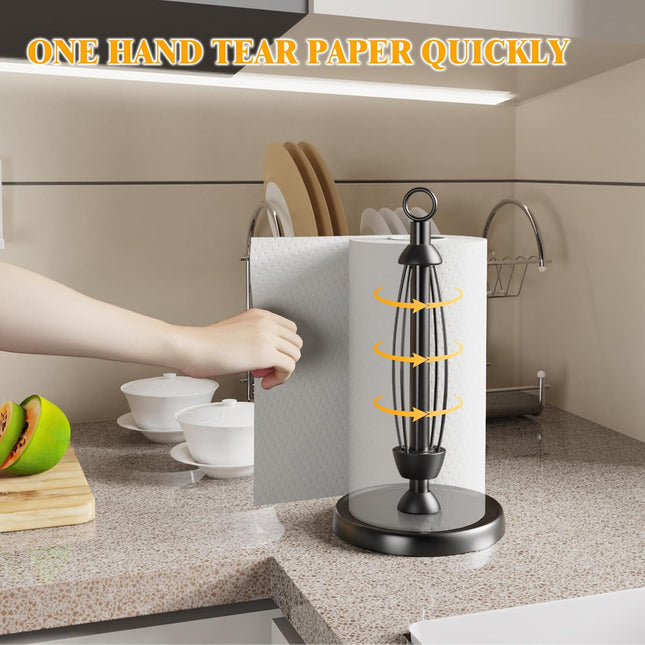 Black Paper Towel Holder Countertop One-Handed Tear Stainless Steel Weighted Base Ring Paper Towel – product detail
