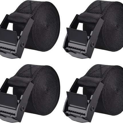 Cinch Tie Down Strap Lashing Straps Heavy Duty Nylon Straps with Cam Buckles for Cargo, Trucks, Boat, Motorcycle,SUP, Kayak, Canoe, Trailer (1m, Black - 4 Pack)