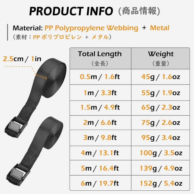 Cinch Tie Down Strap Lashing Straps Heavy Duty Nylon Straps with Cam Buckles for Cargo Trucks (1m Black – product detail