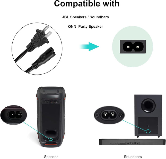 Power Cord for JBL PartyBox 100 110 200 300 310 710 1000 On-The-Go Speaker ONN Party Speaker JBL Soundbar – product detail