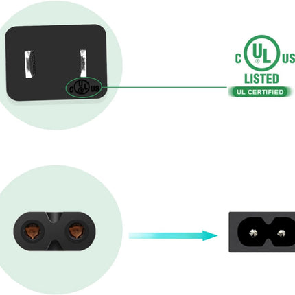 Power Cord for JBL PartyBox 100 110 200 300 310 710 1000 On-The-Go Speaker, ONN Party Speaker, JBL Soundbar 2 Prong Power Cable Replacement
