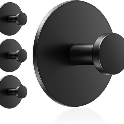 Multifunctional Towel Hooks for Bathroom Wall - Extra Sticky Stainless, Holds up to 12LB, Coat Hooks Wall Hooks, Adhesive Door Holder Hanger Shower Accessories, Matt Black Heavy Duty