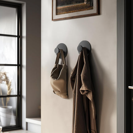 Multifunctional Towel Hooks for Bathroom Wall - Extra Sticky Stainless, Holds up to 12LB, Coat Hooks Wall Hooks, Adhesive Door Holder Hanger Shower Accessories, Matt Black Heavy Duty
