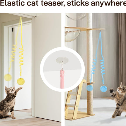 Hanging Fluffy Cat Catnip Ball Toys 3 Pcs with Bell, Interactive Cat Teaser Retractable Toys Indoor Kitten Play Chase Exercise Physical Stimulation