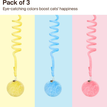 Hanging Fluffy Cat Catnip Ball Toys 3 Pcs with Bell, Interactive Cat Teaser Retractable Toys Indoor Kitten Play Chase Exercise Physical Stimulation