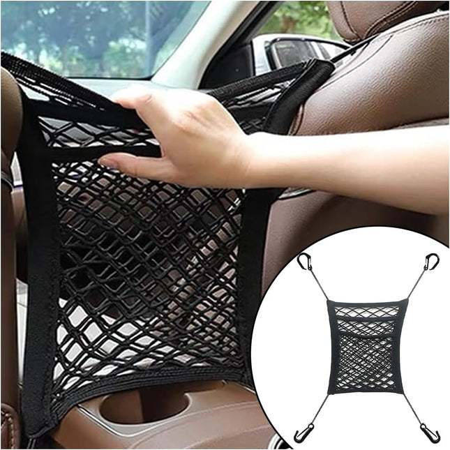 Universal Car 3-Layer Mesh Organizer Bag Auto Seat Back Pocket Stretch Net Storage SUV V1258-DP02-B-2218