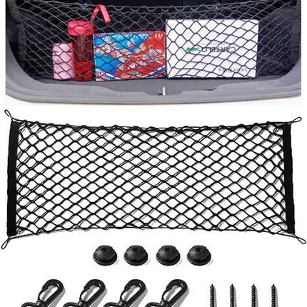 Cargo Net Stretchable, Adjustable Elastic Trunk Cargo Organizer Net Storage Organizer Net with Hooks, Universal Car Accessory for Cars, Trucks, SUVs