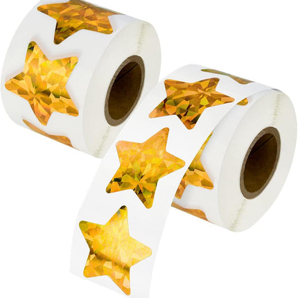 1000 Pcs Large Holographic Gold Star Stickers, 1.5" Star Adhesive Label Stickers, Self Adhesive Metallic Glitter Foil Stickers for Parents, Teachers and Kids Reward