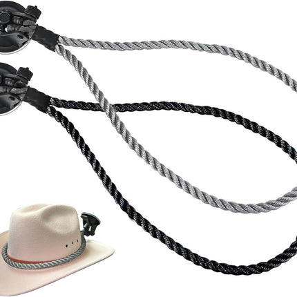 Cowboy Hat Holder for Trucks & Cars – 2-Pack Suction Cup Hat Rack, Universal Hat Mount for Windshield/Dash, Durable Lariat Rope Design (No Tools Needed)