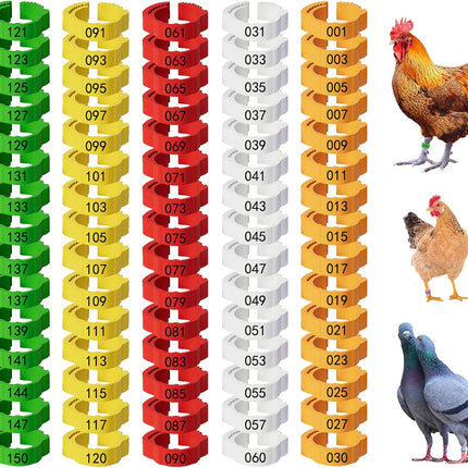 Adjustable 150 Pcs Chicken Leg Rings - Colorful Numbered Chicken Identification Leg Bands, Durable Poultry Leg Bands for Chickens Ducks Goose Turkey