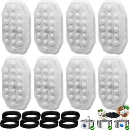 16 Pack Cat Water Fountain Filter Replacement & Pre-Filter Sponges for 3.2L/108oz Automatic Pet Fountain Dog Water Fountain