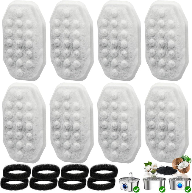 16 Pack Cat Water Fountain Filter Replacement & Pre-Filter Sponges for 3.2L/108oz Automatic Pet Fountain