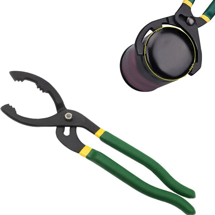 12" Adjustable Oil Filter Pliers, Automotive Oil Filter Removal Tools with Long Handle, Universal Oil Filter Wrench for Engine Filters in Cars and Trucks, Car Accessories (Green)