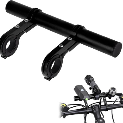 Bike Handlebar Extender, 8" Handlebar Extension with Two Mounting Clamp Brackets, Multifunctional Aluminum Alloy Bicycle Handlebar Extender for Headlight Speedometer Phone Mount (Black)
