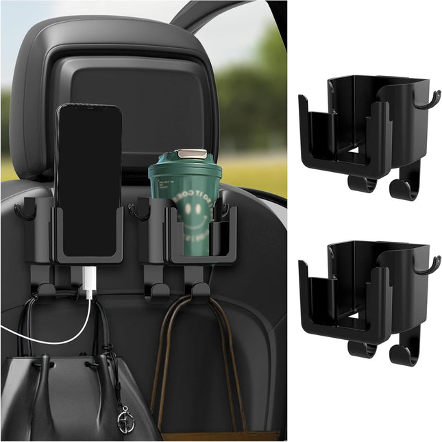 2PCS Multifunctional Car Cup Holder Plus Car Phone Holder Plus Car Purse Hook Hanging Back