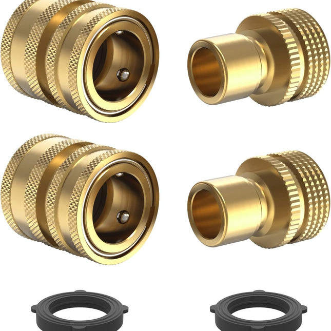 Heavy Duty 3/4 Garden Hose Quick Connect Fittings, Water Lock Splitter, Sink Spigot Connectors, No Leak Connection, 2 Adapters Included