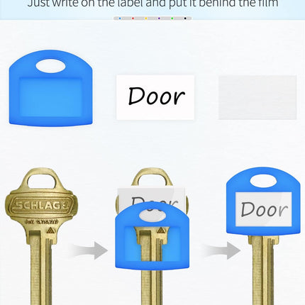 24 Pcs Key Covers Caps 1 Inch Key Covers Protectors with Blank Paper Labels and Clear Windows Soft Key Identifiers for Standard Regular Thin Flat House Keys (Not for Odd-Shaped), 6 Colors