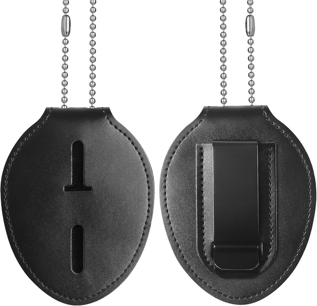 Police Badge Holder Cowhide Law Enforcement Badge Holder with Metal Belt Clip & Stainless Steel