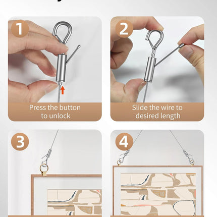 Adjustable Picture Hanging Wire, 6.6 Feet 1/16", Picture Hanging Kit for up to 100 lbs, Heavy Duty Stainless Steel Wire Rope for Mirror Curtain Photo Frame & Art, 4 Pack