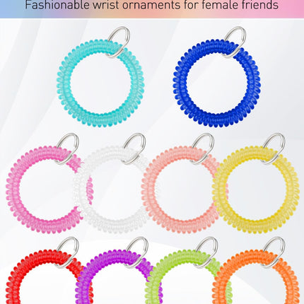 10 Color Wristlet Keychain Flexible Plastic Spring Spiral Coil Key Holder with Key Ring Chain