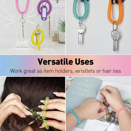 10 Color Wristlet Keychain Flexible Plastic Spring Spiral Coil Key Holder with Key Ring Chain