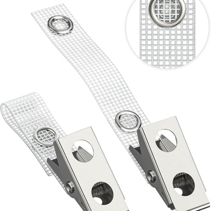 50 Pcs Metal Badge Clips with Grid Surface PVC Straps Double-Hole ID Badge Clips and Straps with Snap Heavy-Duty ID Strap Clips for Badge Name Tag for ID Card Holders