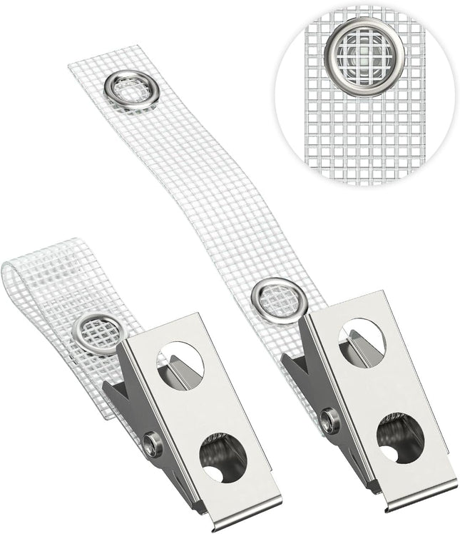 50 Pcs Metal Badge Clips with Grid Surface PVC Straps Double-Hole ID Badge Clips and V1258-DP02-B-2775