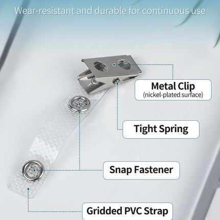 50 Pcs Metal Badge Clips with Grid Surface PVC Straps Double-Hole ID Badge Clips and Straps with Snap Heavy-Duty ID Strap Clips for Badge Name Tag for ID Card Holders