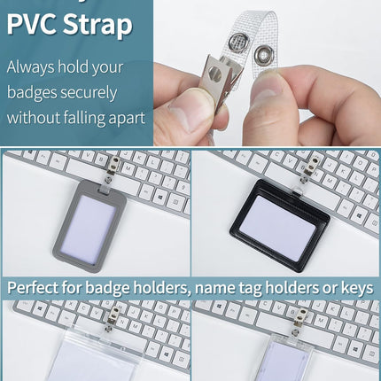 50 Pcs Metal Badge Clips with Grid Surface PVC Straps Double-Hole ID Badge Clips and Straps with Snap Heavy-Duty ID Strap Clips for Badge Name Tag for ID Card Holders