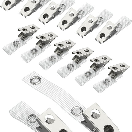 50 Pcs Metal Badge Clips with Grid Surface PVC Straps Double-Hole ID Badge Clips and Straps with Snap Heavy-Duty ID Strap Clips for Badge Name Tag for ID Card Holders