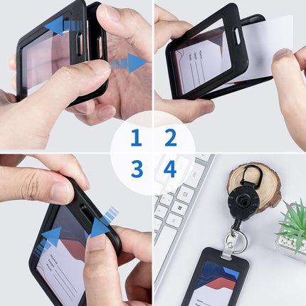 3 Pack ID Badge Holder Vertical with Double-Sided Windows and 2 Pack Metal Retractable Keychain Heavy Duty Metal Retractable Badge Reel