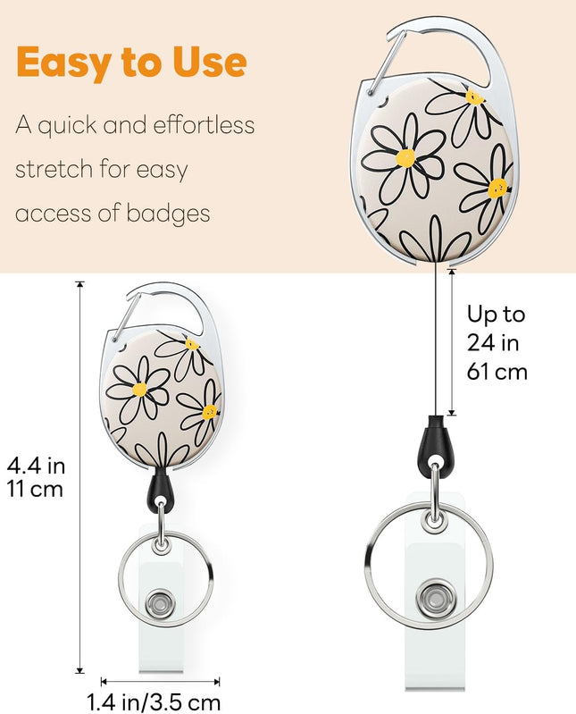 3 Pack Floral Retractable Badge Reel for Badge Holder Flower Heavy Duty Retractable Keychain Strong – product detail